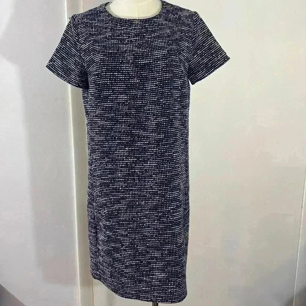 LOFT Navy and Pink Tweed Shift Dress Size 6